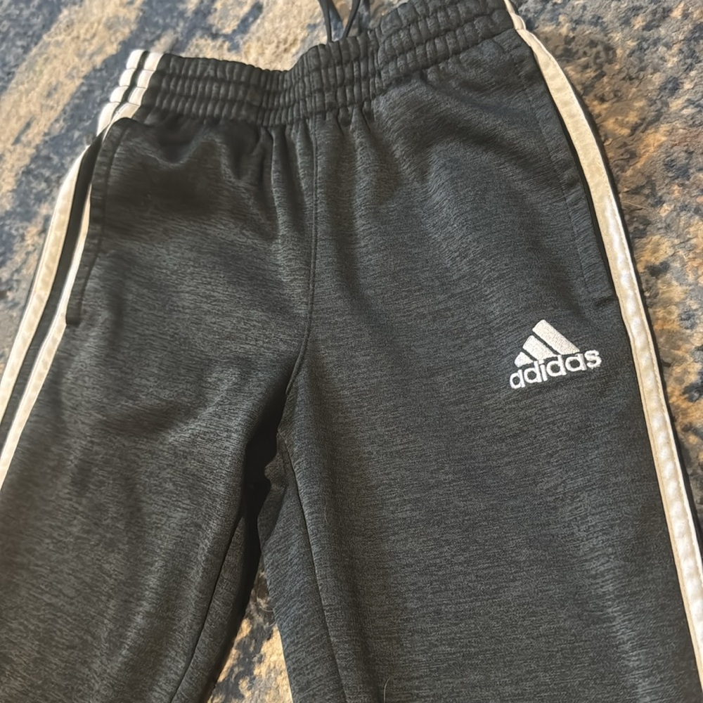 Adidas Kids Charcoal Joggers with White Stripes